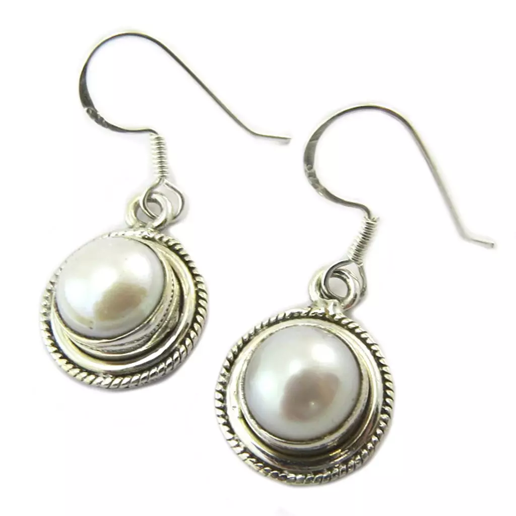 Les Trésors De Lily Boucles Argent 'Perla' Ivoire Argenté 13 Mm [P3781]
