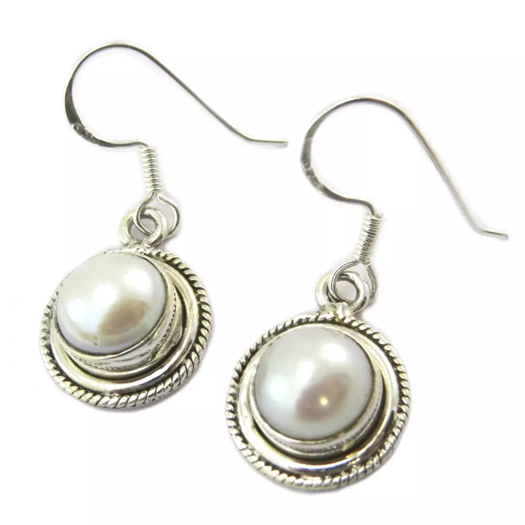 les trésors de lily Boucles Argent 'Perla' ivoire argenté 13 mm [P3781]