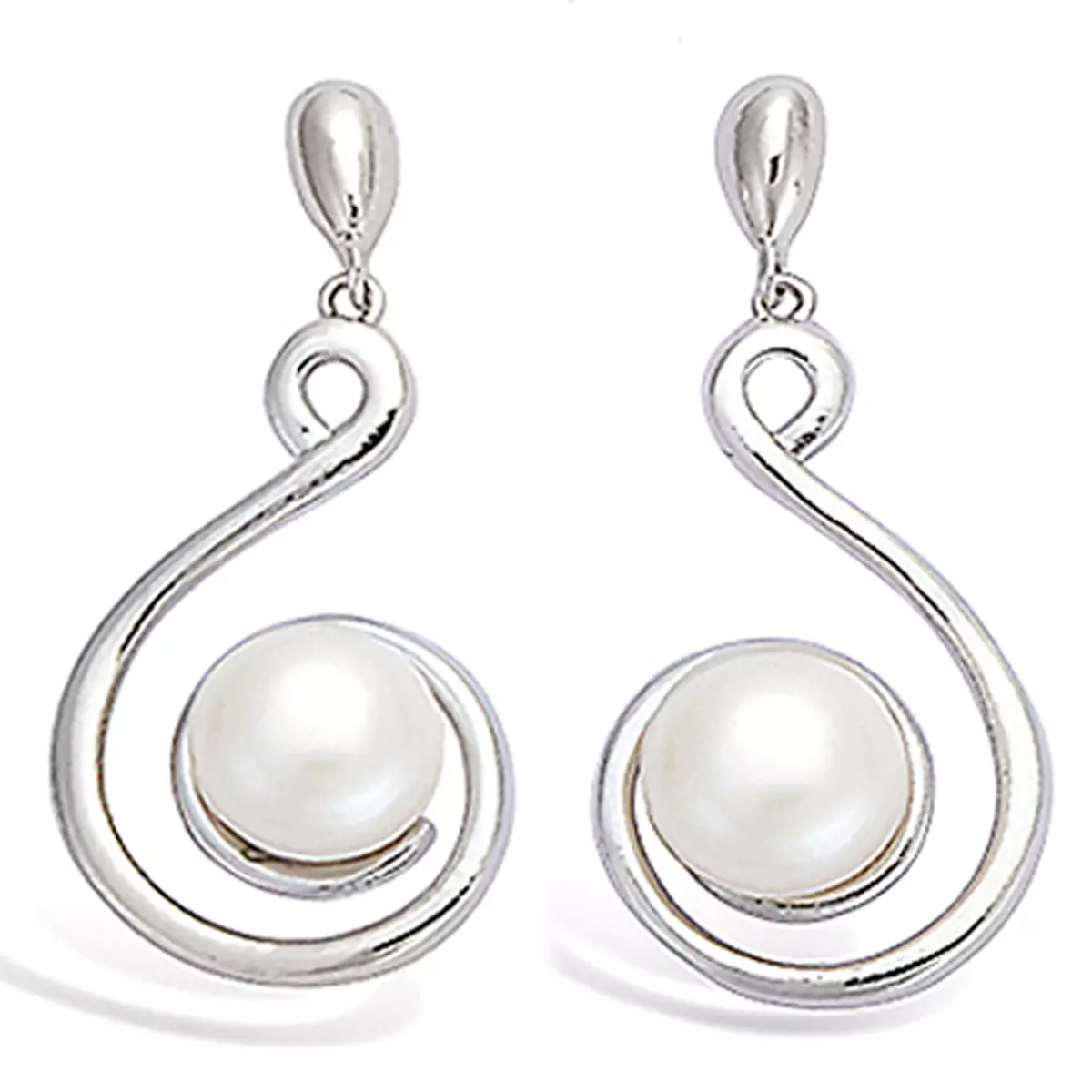 les trésors de lily Boucles Argent 'Perla' ivoire argenté (rhodié) 30x15 mm [L4651]