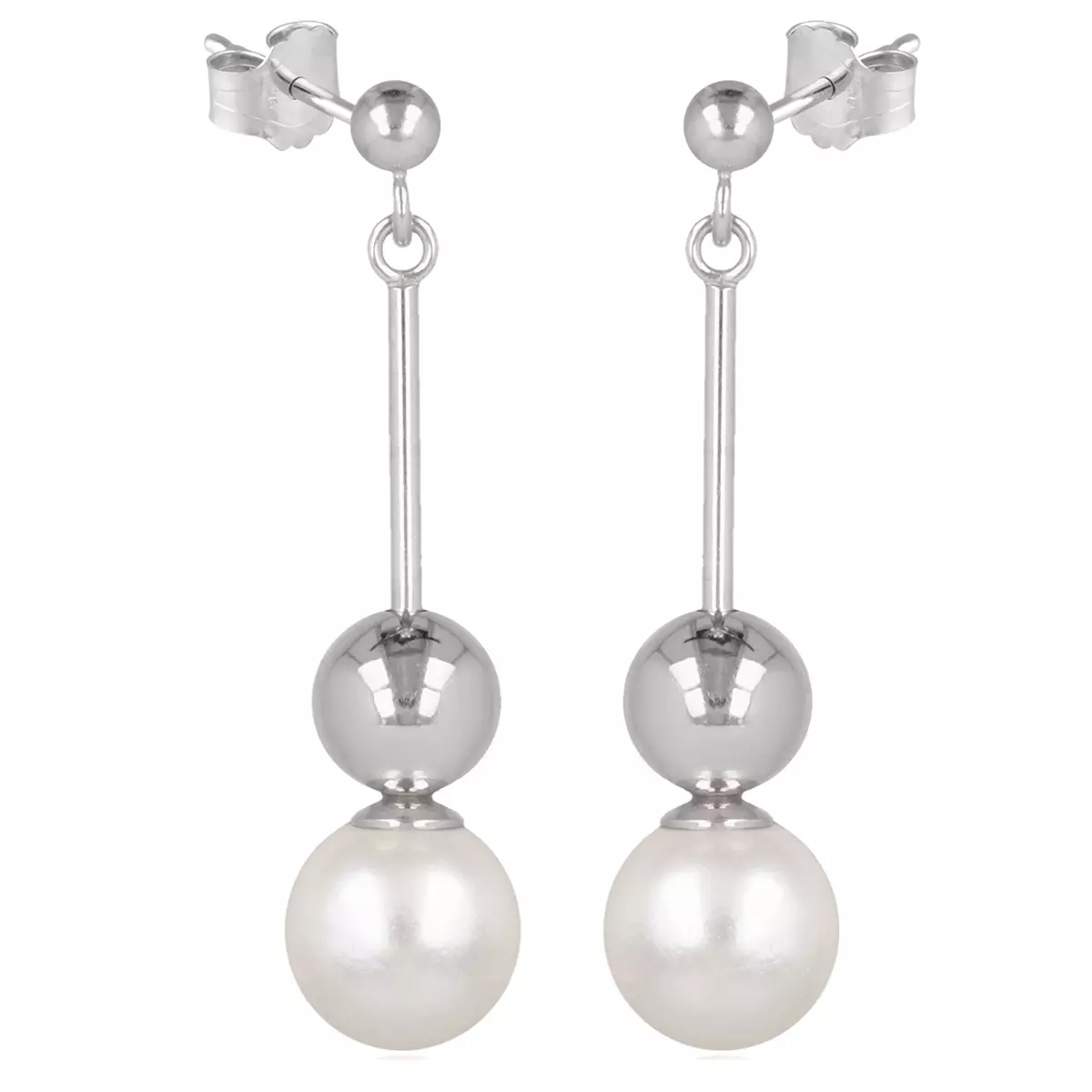 les trésors de lily Boucles Argent 'Perla' ivoire argenté (rhodié) 40x10 mm [Q4593]