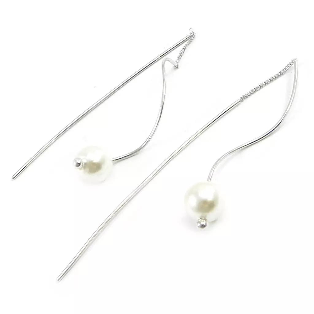 les trésors de lily Boucles Argent 'Perla' ivoire argenté (rhodié) 55x9 mm [I3913]