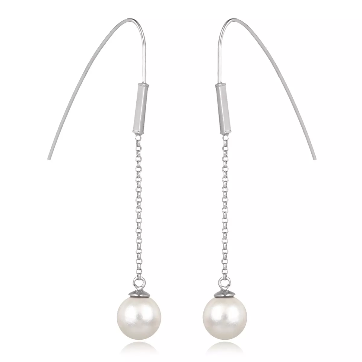 les trésors de lily Boucles argent 'Perla' ivoire argenté (rhodié) 70x10 mm [Q4595]