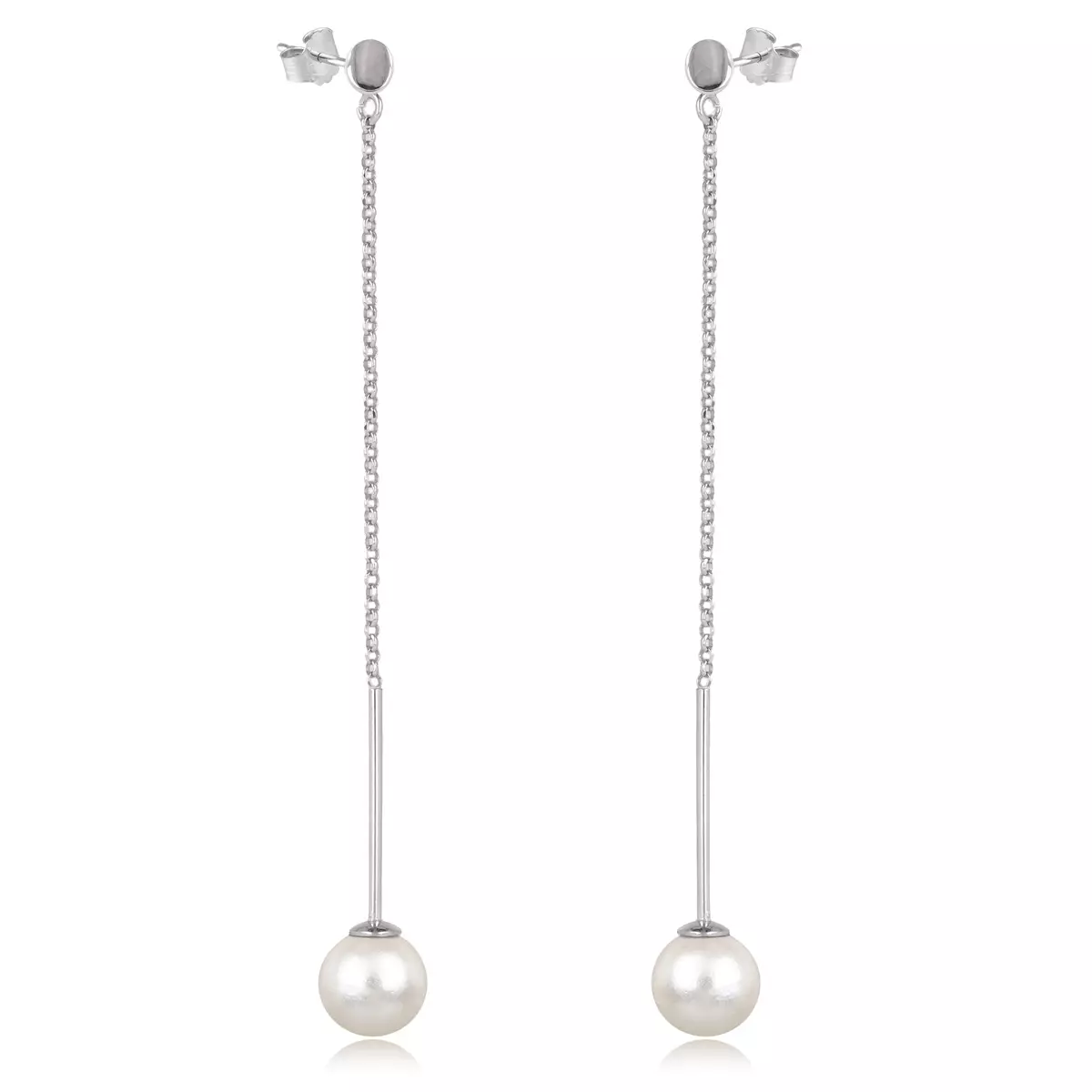 les trésors de lily Boucles argent 'Perla' ivoire argenté (rhodié) 90x10 mm [Q4594]