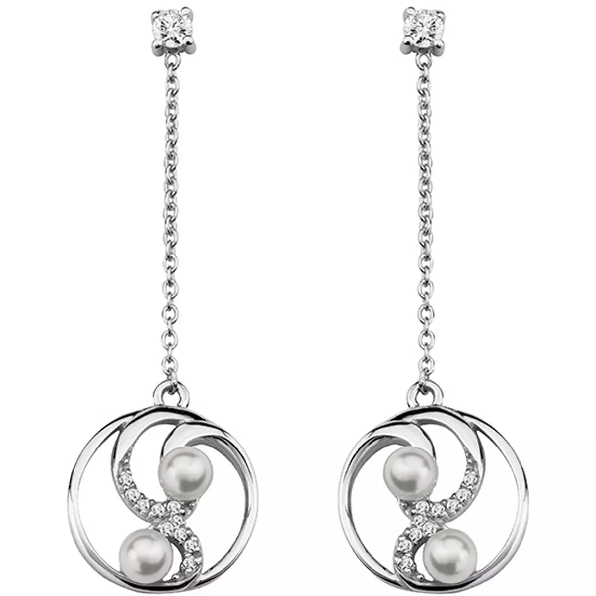 les trésors de lily Boucles argent 'Sissi' blanc argenté (rhodié) 45x15 mm [R5708]