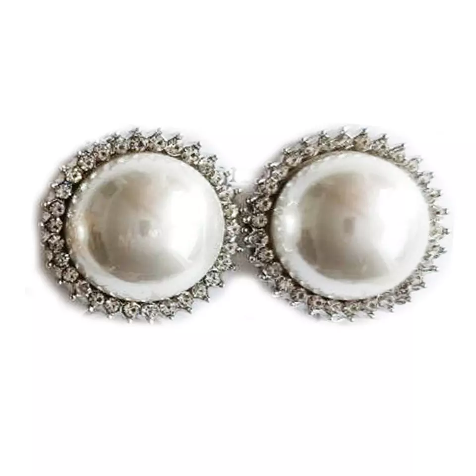 les trésors de lily Boucles clips Créateur 'Sissi' blanc argenté 17 mm [R7369]