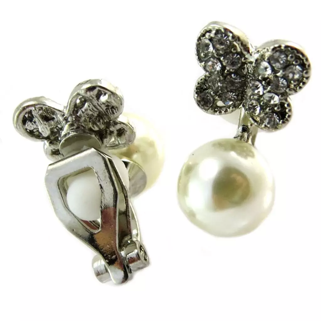Les Trésors De Lily Boucles Clips Créateur 'Sissi' Blanc Argenté (papillons) 18x10 Mm [P4713]