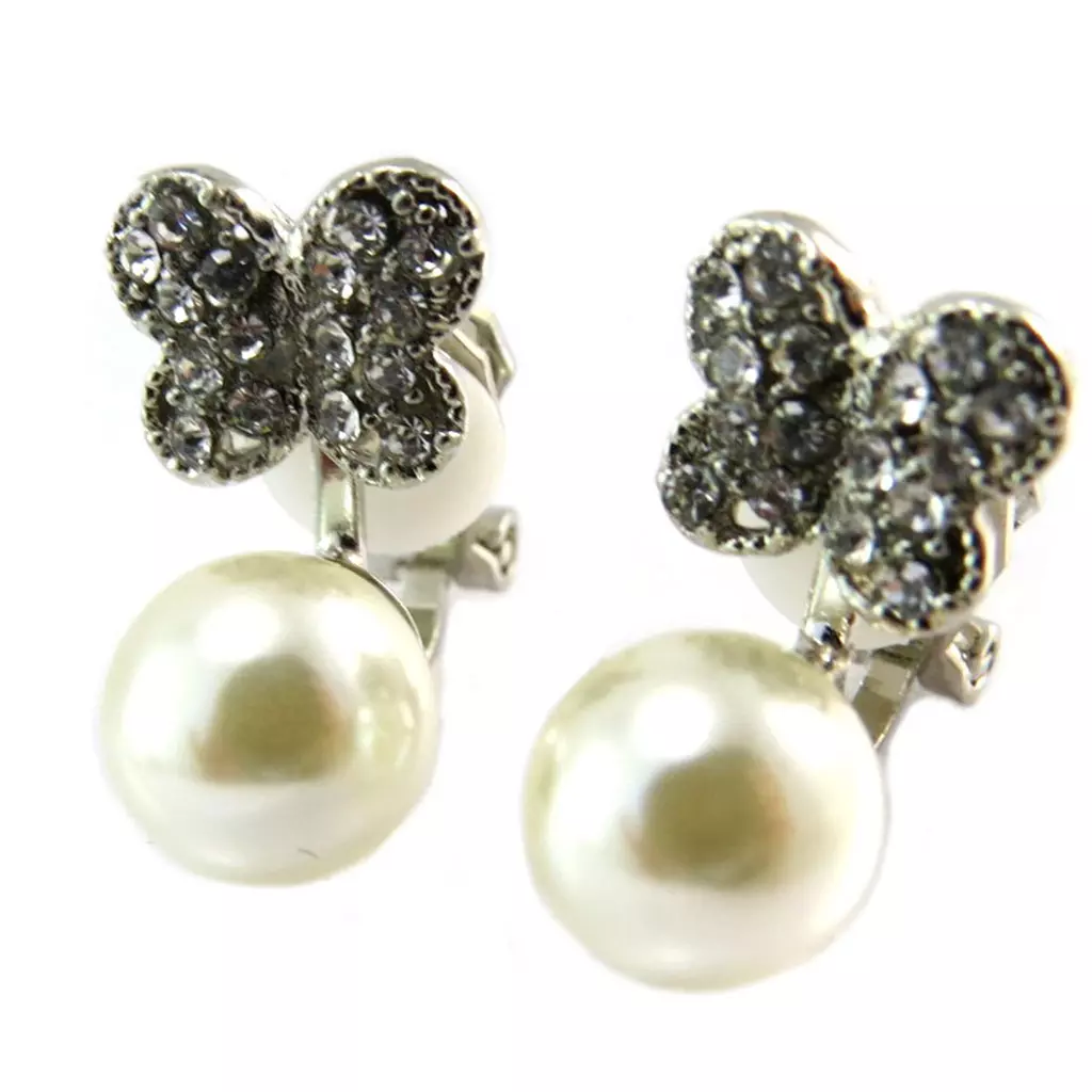 les trésors de lily Boucles clips Créateur 'Sissi' blanc argenté (papillons) 18x10 mm [P4713]