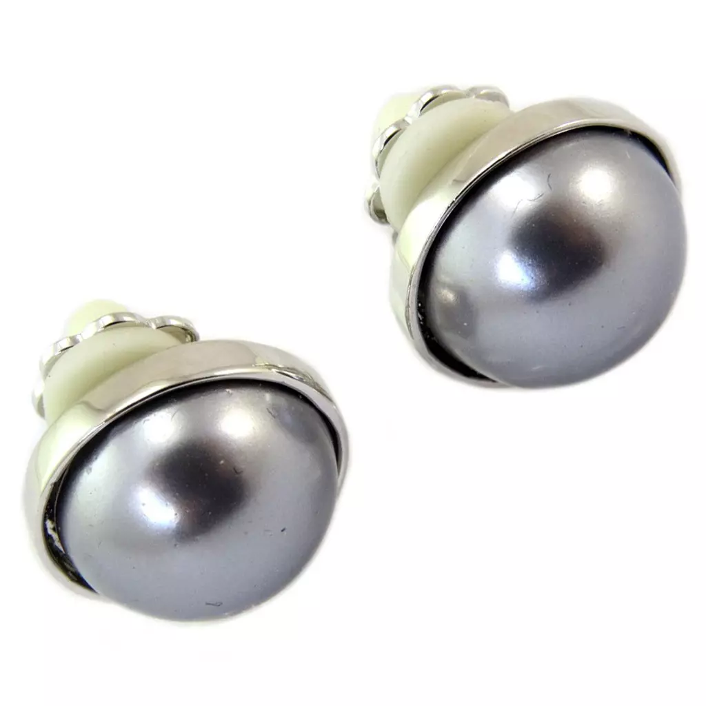 Les Trésors De Lily Boucles Clips Créateur 'Sissi' Gris Argenté (perles De Marjorque) 12 Mm [P6001]