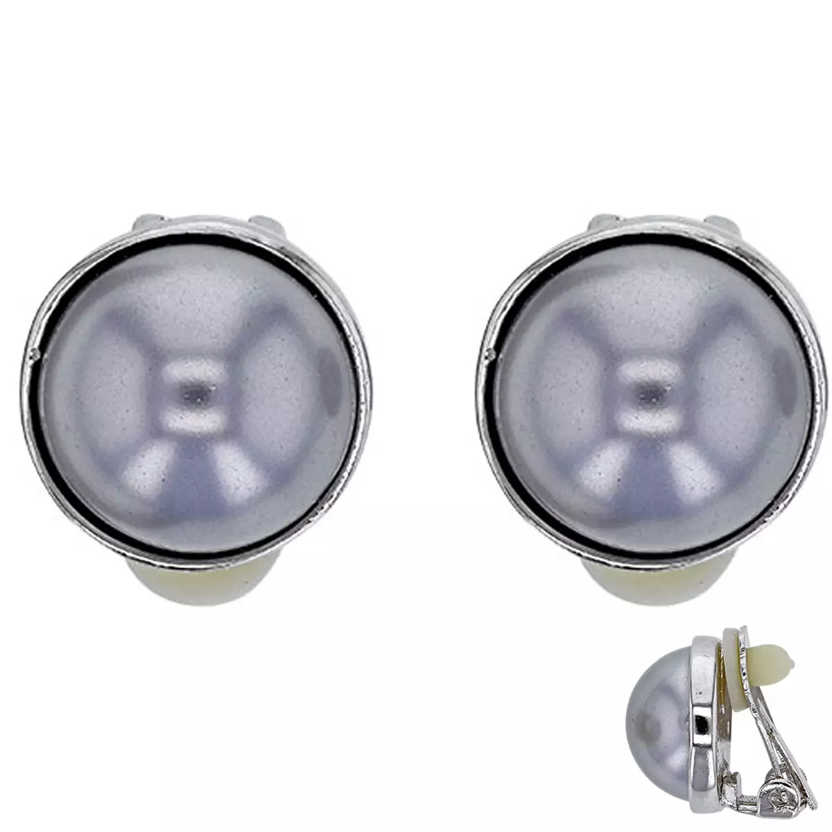 les trésors de lily Boucles clips Créateur 'Sissi' gris argenté (perles de marjorque) 12 mm [P6001]