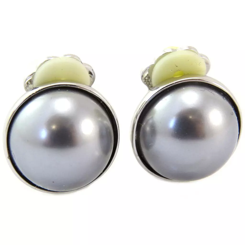 Les Trésors De Lily Boucles Clips Créateur 'Sissi' Gris Argenté (perles De Marjorque) 15 Mm [P6000]