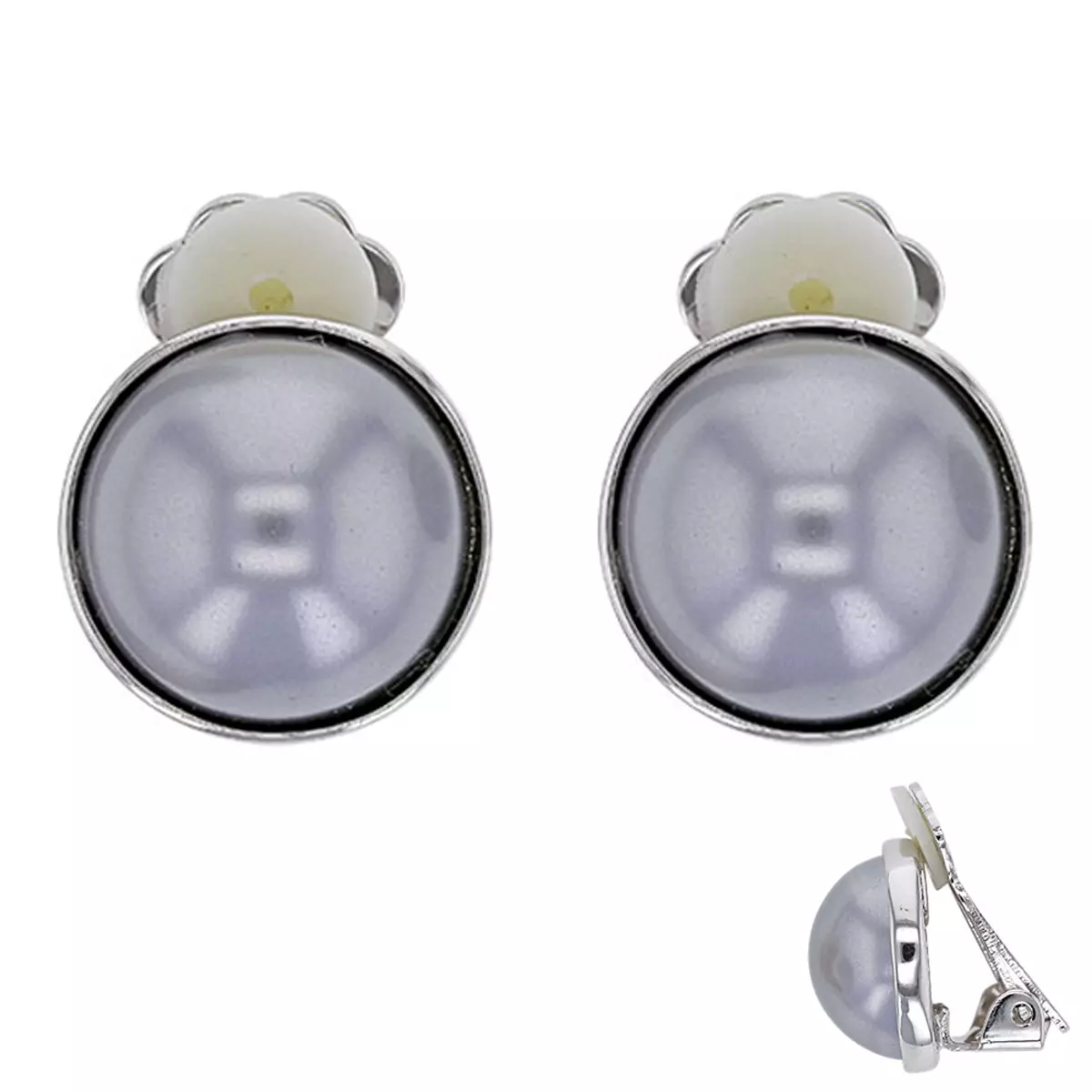 les trésors de lily Boucles clips Créateur 'Sissi' gris argenté (perles de marjorque) 15 mm [P6000]