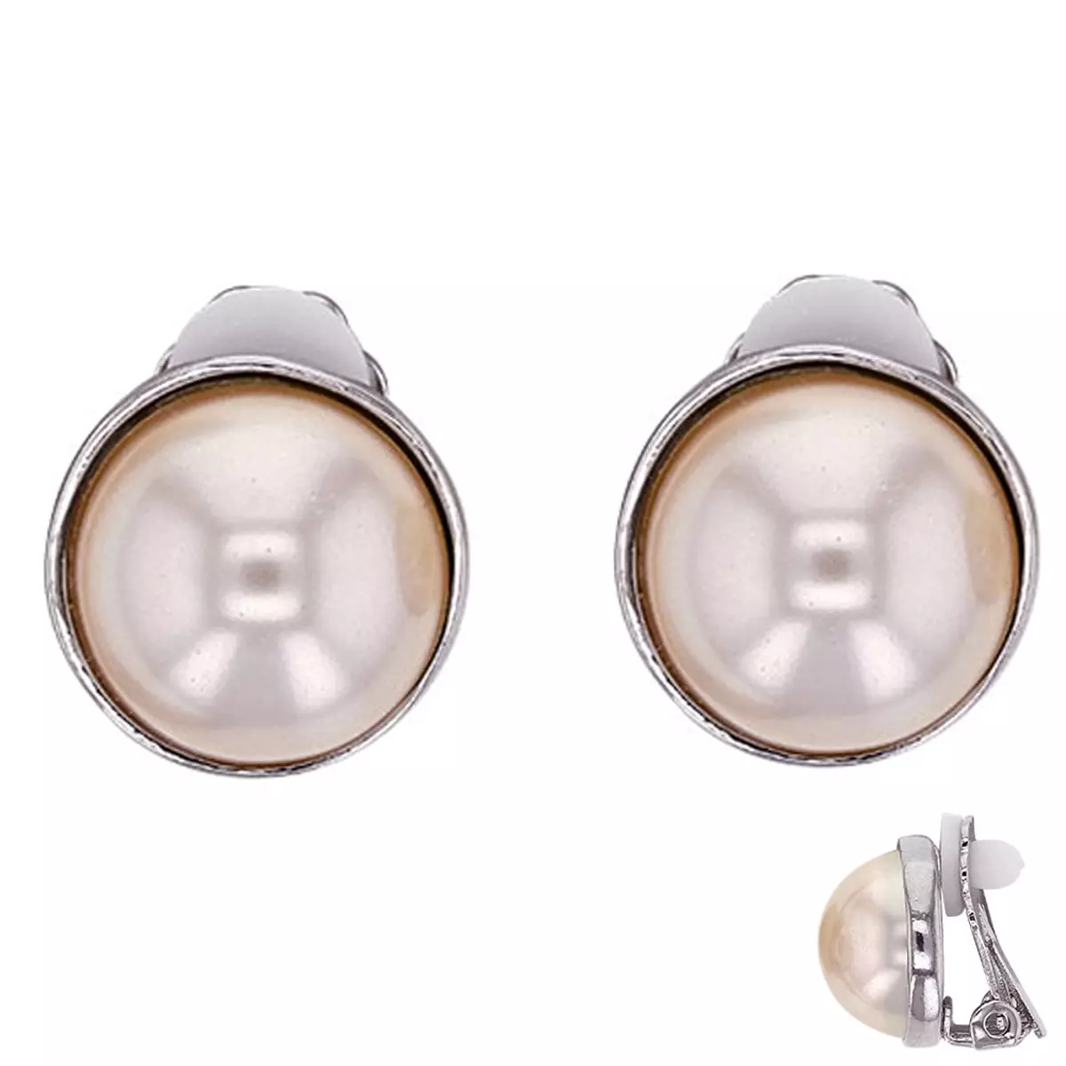 les trésors de lily Boucles clips Créateur 'Sissi' gris argenté (perles de marjorque) 14 mm [P6812]