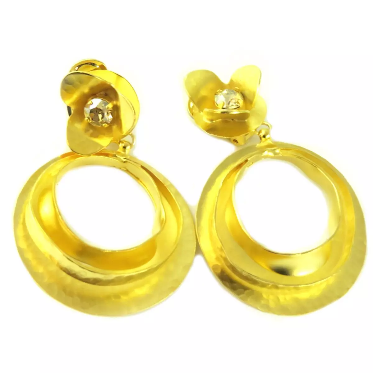 les trésors de lily Boucles d'oreilles clips artisanales 'Athena' champagne doré 80x50 mm [Q7868]