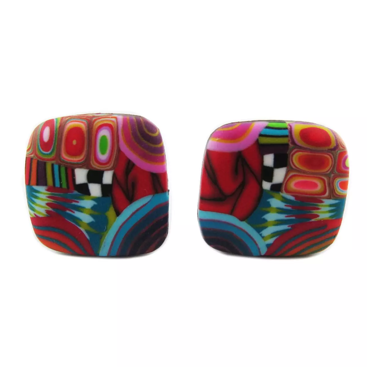 les trésors de lily Boucles d'oreilles clips artisanales 'Colombine & Arlequin' multicolore 17 cm [R1296]