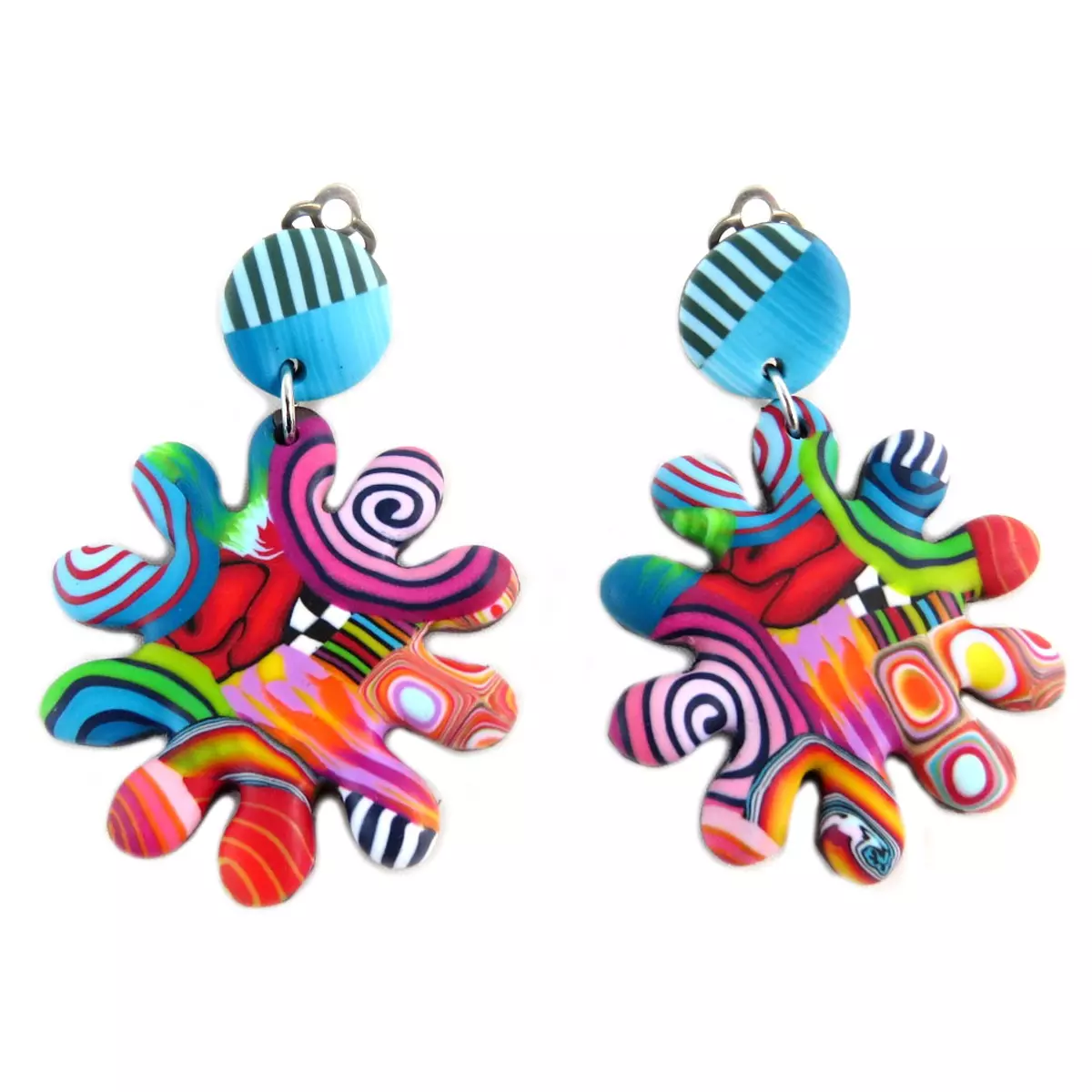 les trésors de lily Boucles d'oreilles clips artisanales 'Colombine & Arlequin' multicolore 40x40 mm [P9820]