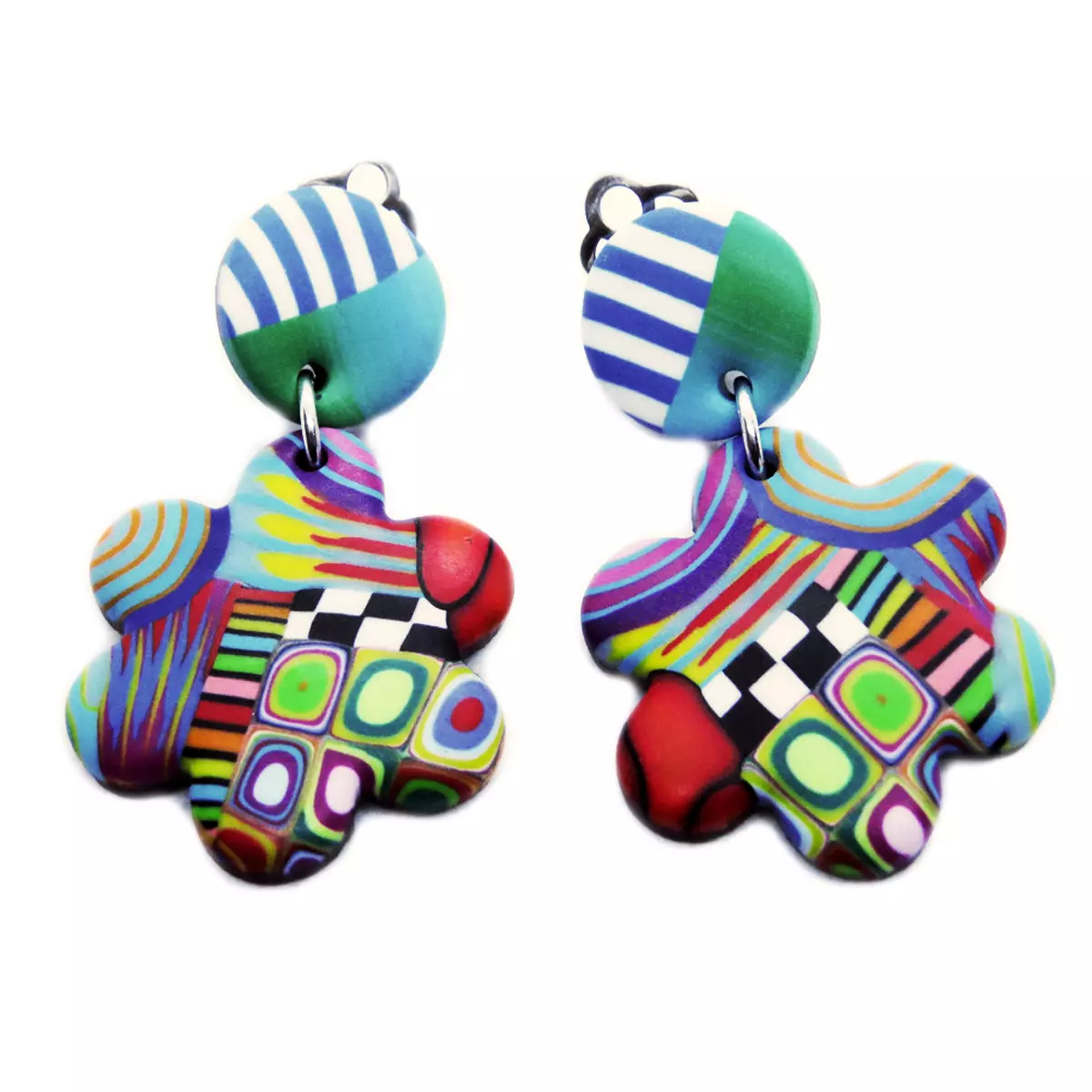 les trésors de lily Boucles d'oreilles clips artisanales 'Colombine & Arlequin' multicolore 45x28 mm [R6420]