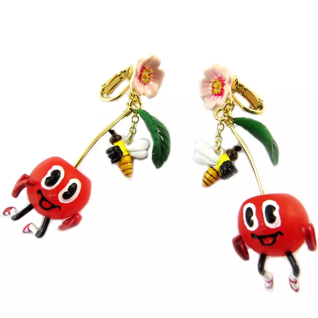 Les Trésors De Lily Boucles D'oreilles Clips Artisanales 'Monde Merveilleux' (Potager Du Bonheur) Rouge Doré 75x20 Mm [P2047]