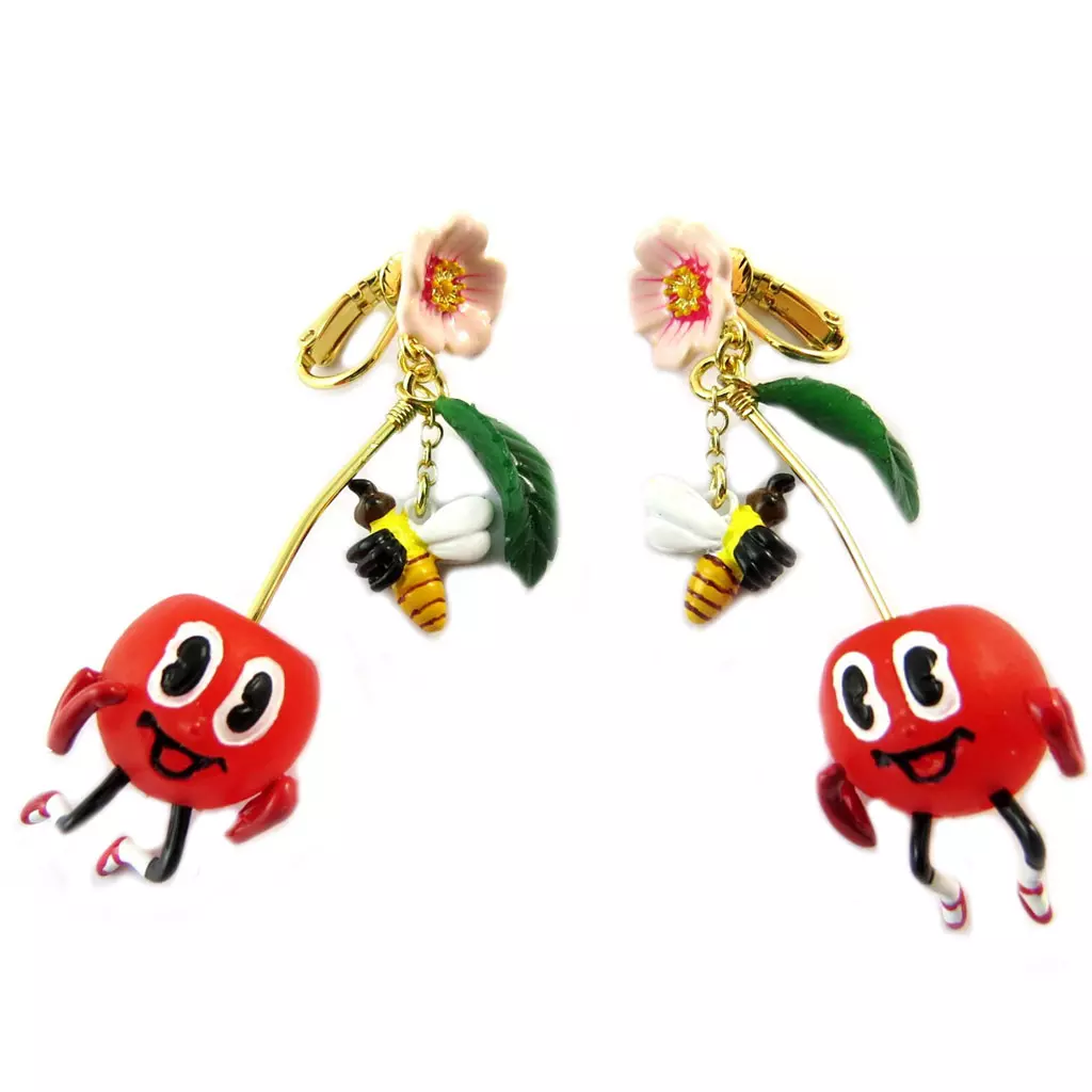 Les Trésors De Lily Boucles D'oreilles Clips Artisanales 'Monde Merveilleux' (Potager Du Bonheur) Rouge Doré 75x20 Mm [P2047]