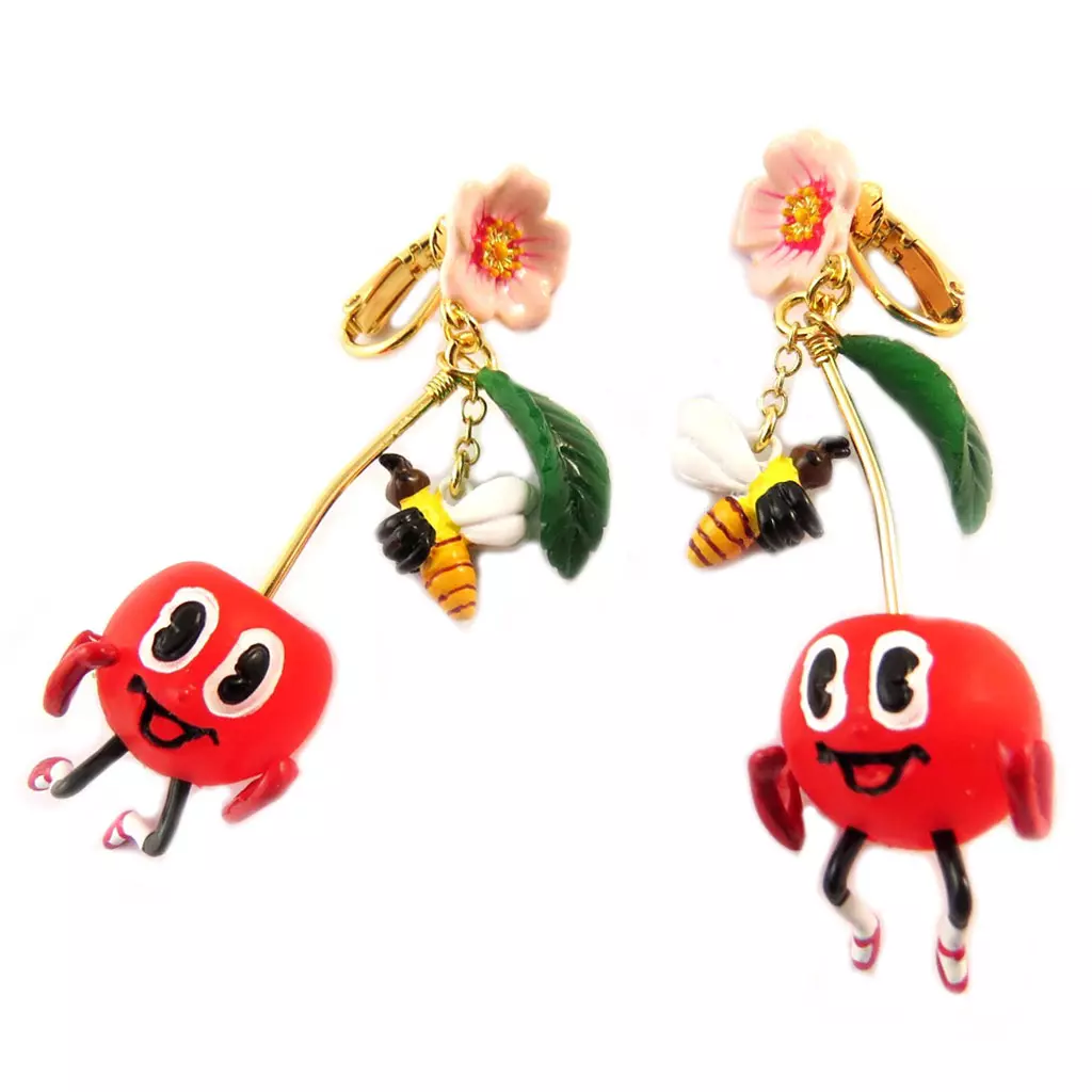 Les Trésors De Lily Boucles D'oreilles Clips Artisanales 'Monde Merveilleux' (Potager Du Bonheur) Rouge Doré 75x20 Mm [P2047]