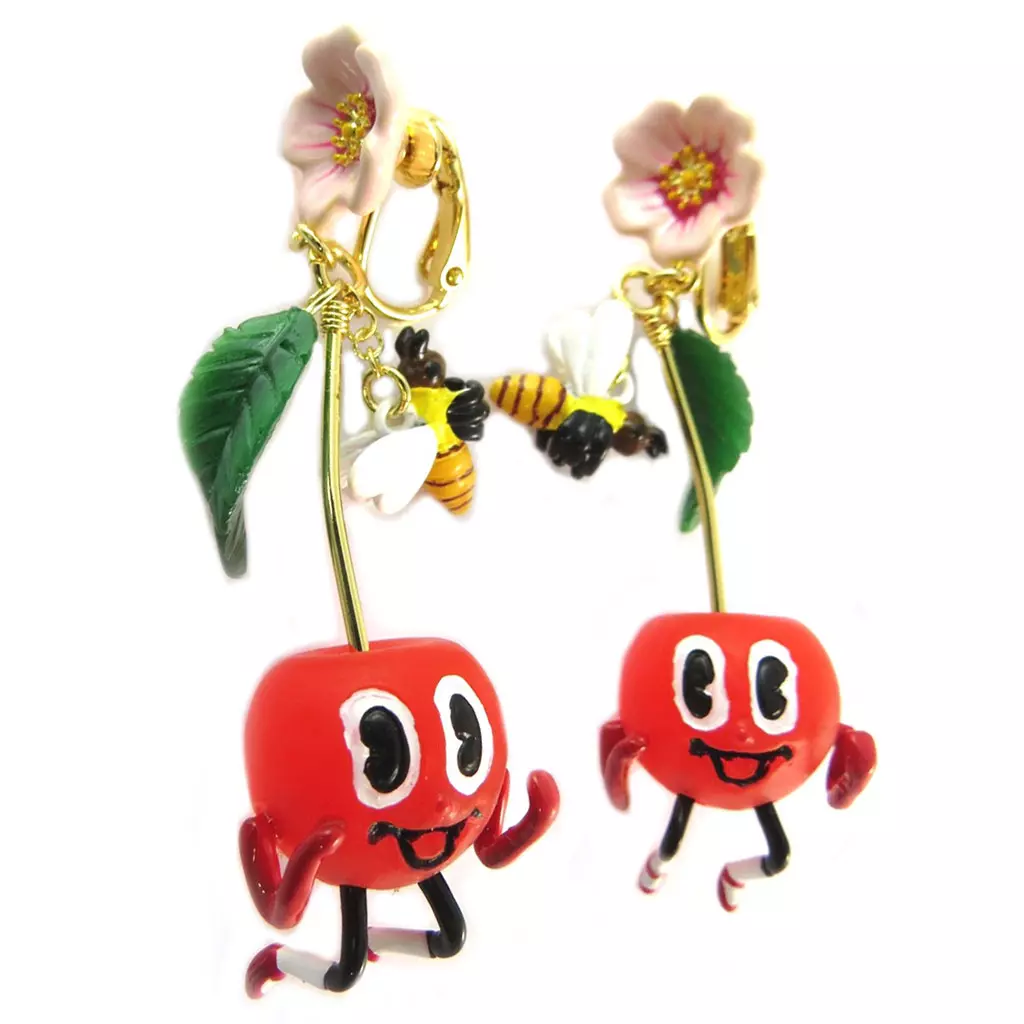 les trésors de lily Boucles d'oreilles clips artisanales 'Monde Merveilleux' (Potager du Bonheur) rouge doré 75x20 mm [P2047]