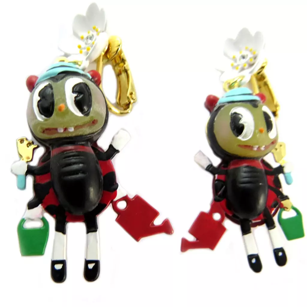 Les Trésors De Lily Boucles D'oreilles Clips Artisanales 'Monde Merveilleux' (Potager Du Bonheur) Rouge Doré 50x25 Mm [P2044]