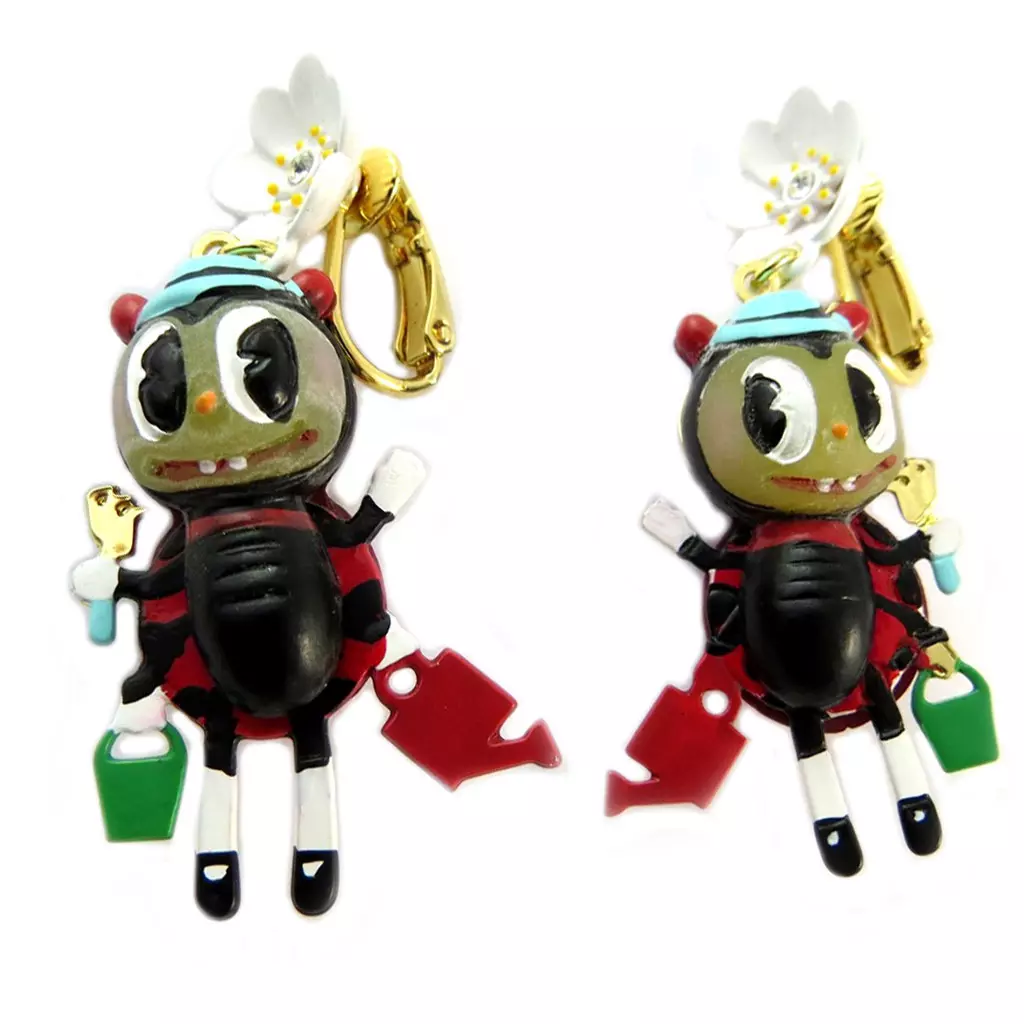 les trésors de lily Boucles d'oreilles clips artisanales 'Monde Merveilleux' (Potager du Bonheur) rouge doré 50x25 mm [P2044]