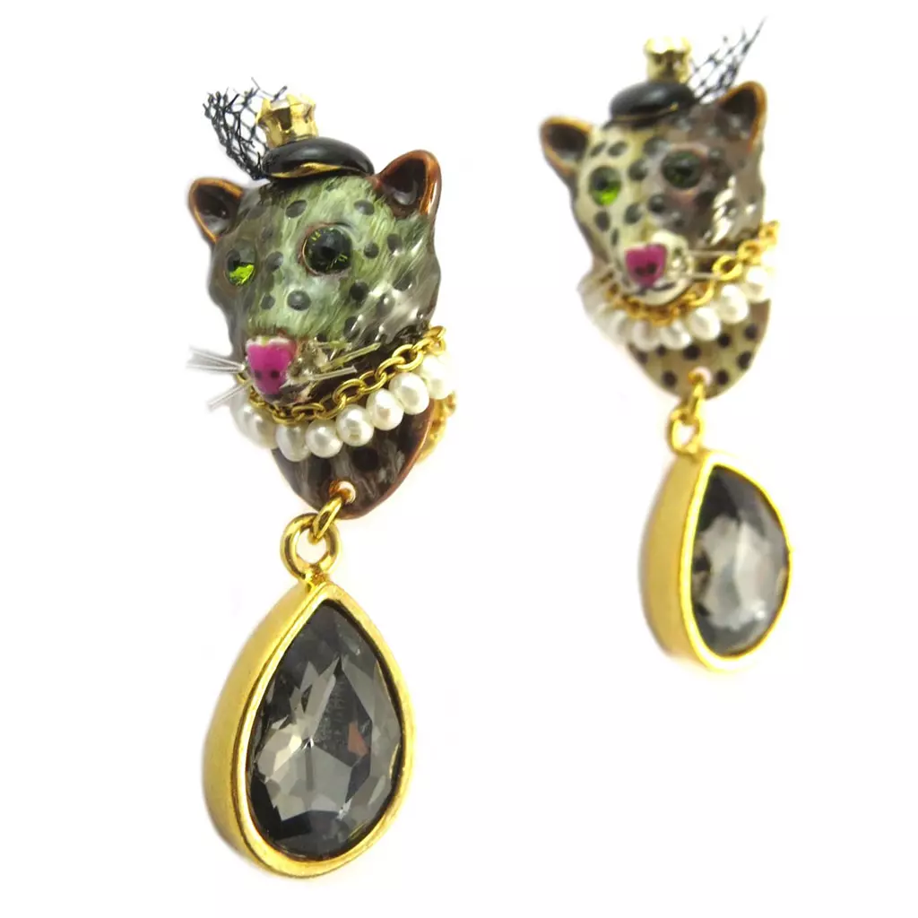 Les Trésors De Lily Boucles D'oreilles Clips Artisanales 'Monde Merveilleux' (Miss Léopard) Marron Doré 45x15 Mm [P2037]