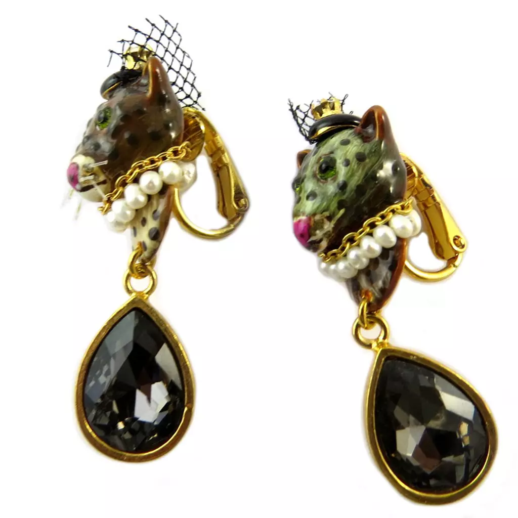 Les Trésors De Lily Boucles D'oreilles Clips Artisanales 'Monde Merveilleux' (Miss Léopard) Marron Doré 45x15 Mm [P2037]