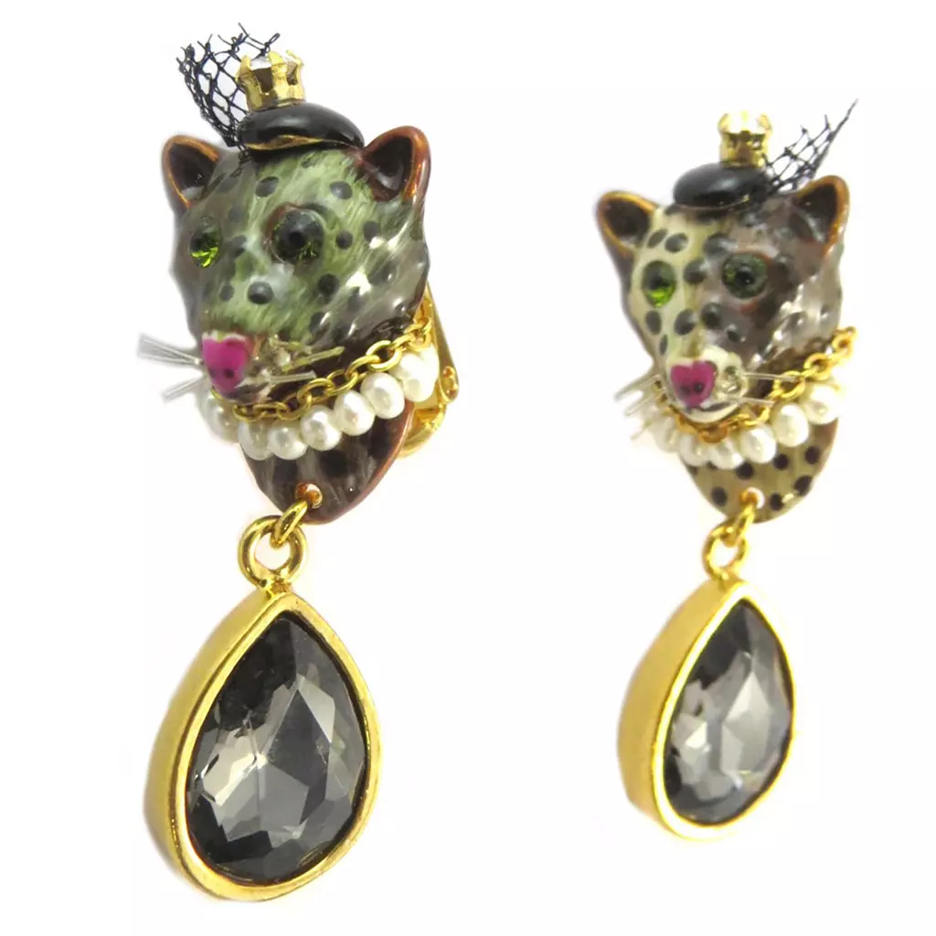 Les Trésors De Lily Boucles D'oreilles Clips Artisanales 'Monde Merveilleux' (Miss Léopard) Marron Doré 45x15 Mm [P2037]