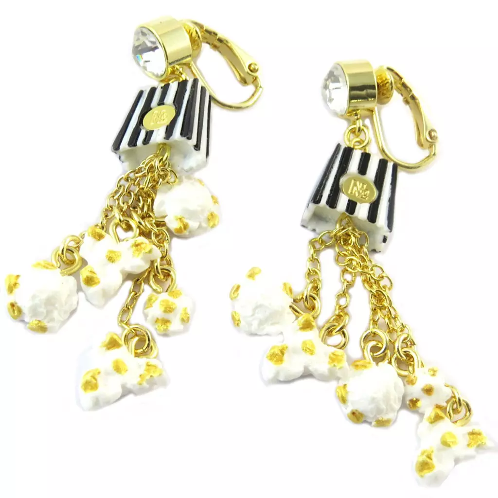 Les Trésors De Lily Boucles D'oreilles Clips Artisanales 'Monde Merveilleux' (Pop Corn) Beige Doré 70x15 Mm [P2028]