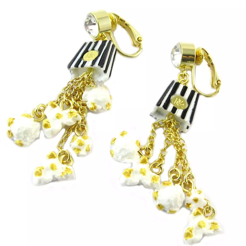 les trésors de lily Boucles d'oreilles clips artisanales 'Monde Merveilleux' (Pop Corn) beige doré 70x15 mm [P2028]