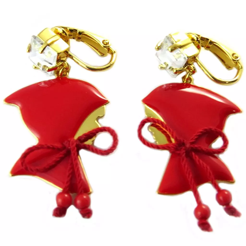 Les Trésors De Lily Boucles D'oreilles Clips Artisanales 'Monde Merveilleux' (Chaperon Rouge) Rouge Doré 47x20 Mm [P2018]