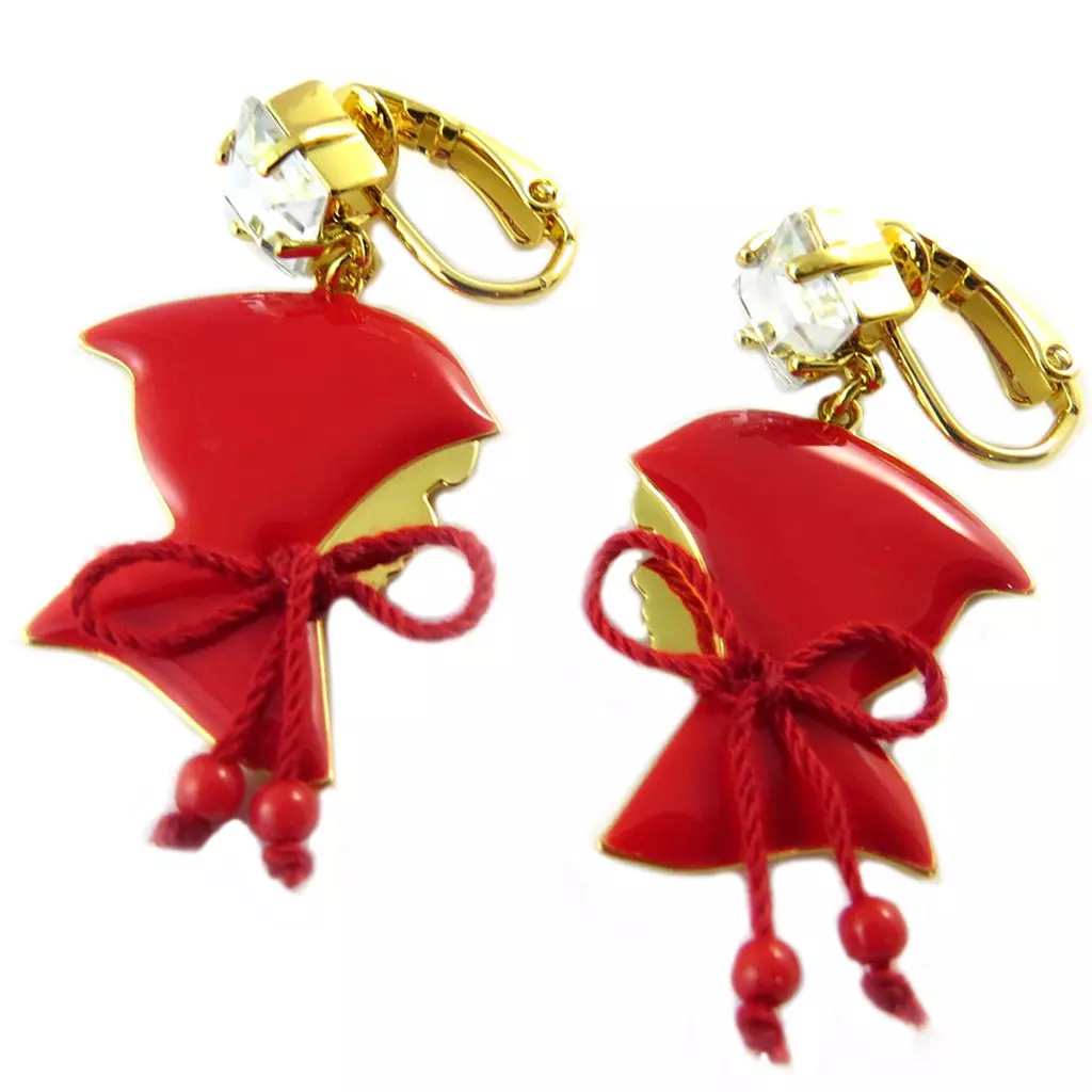 Les Trésors De Lily Boucles D'oreilles Clips Artisanales 'Monde Merveilleux' (Chaperon Rouge) Rouge Doré 47x20 Mm [P2018]