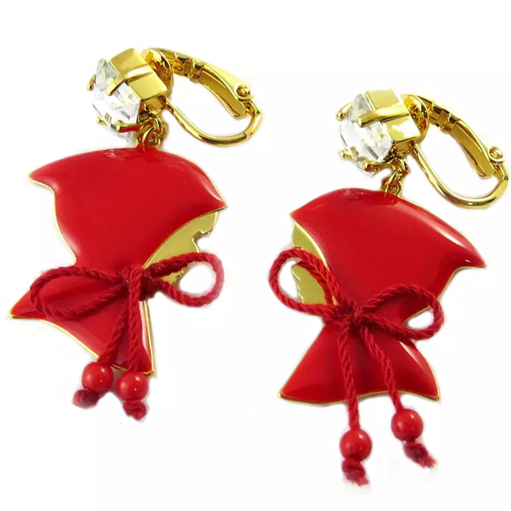les trésors de lily Boucles d'oreilles clips artisanales 'Monde Merveilleux' (Chaperon rouge) rouge doré 47x20 mm [P2018]