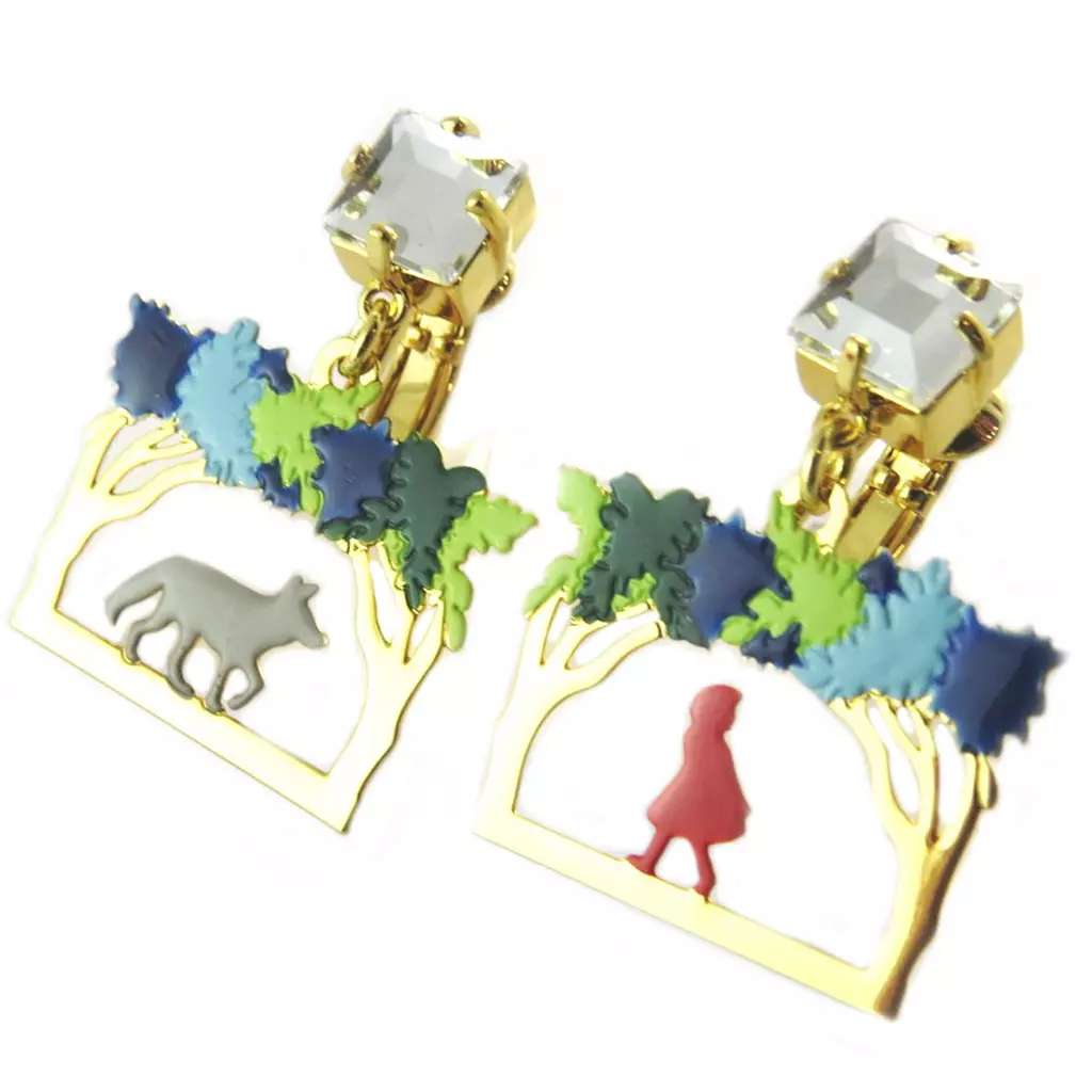 Les Trésors De Lily Boucles D'oreilles Clips Artisanales 'Monde Merveilleux' (Chaperon Rouge) Multicolore Doré 30x20 Mm [P2015]