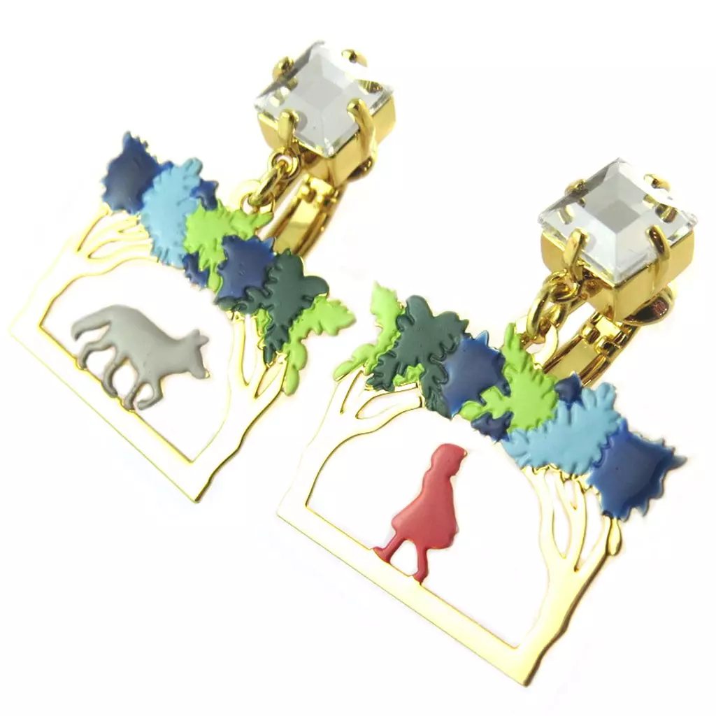 Les Trésors De Lily Boucles D'oreilles Clips Artisanales 'Monde Merveilleux' (Chaperon Rouge) Multicolore Doré 30x20 Mm [P2015]