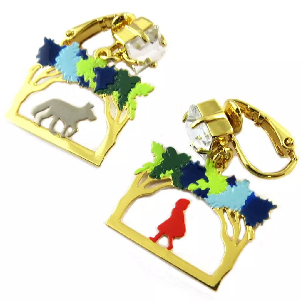 les trésors de lily Boucles d'oreilles clips artisanales 'Monde Merveilleux' (Chaperon rouge) multicolore doré 30x20 mm [P2015]