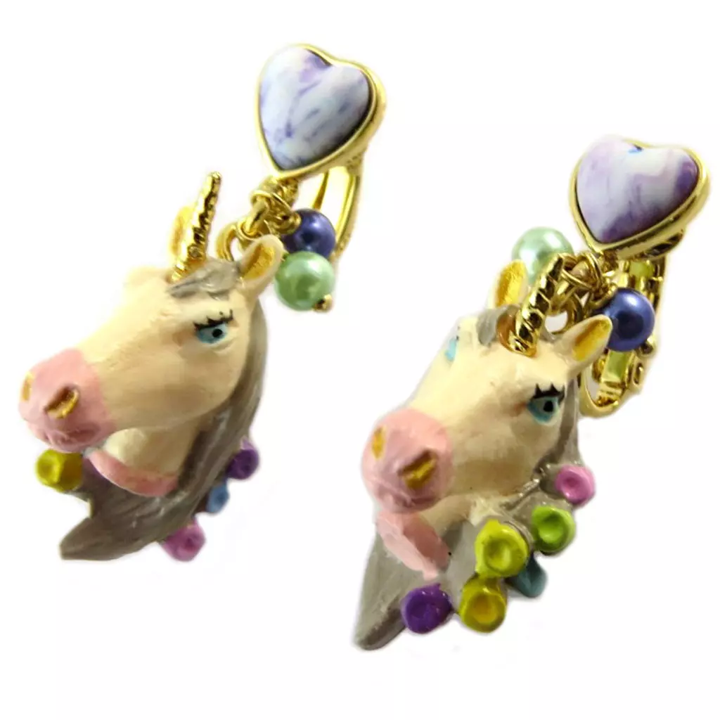 Les Trésors De Lily Boucles D'oreilles Clips Artisanales 'Monde Merveilleux' (Licorne) Multicolore Pastel 35x20 Mm [P1992]