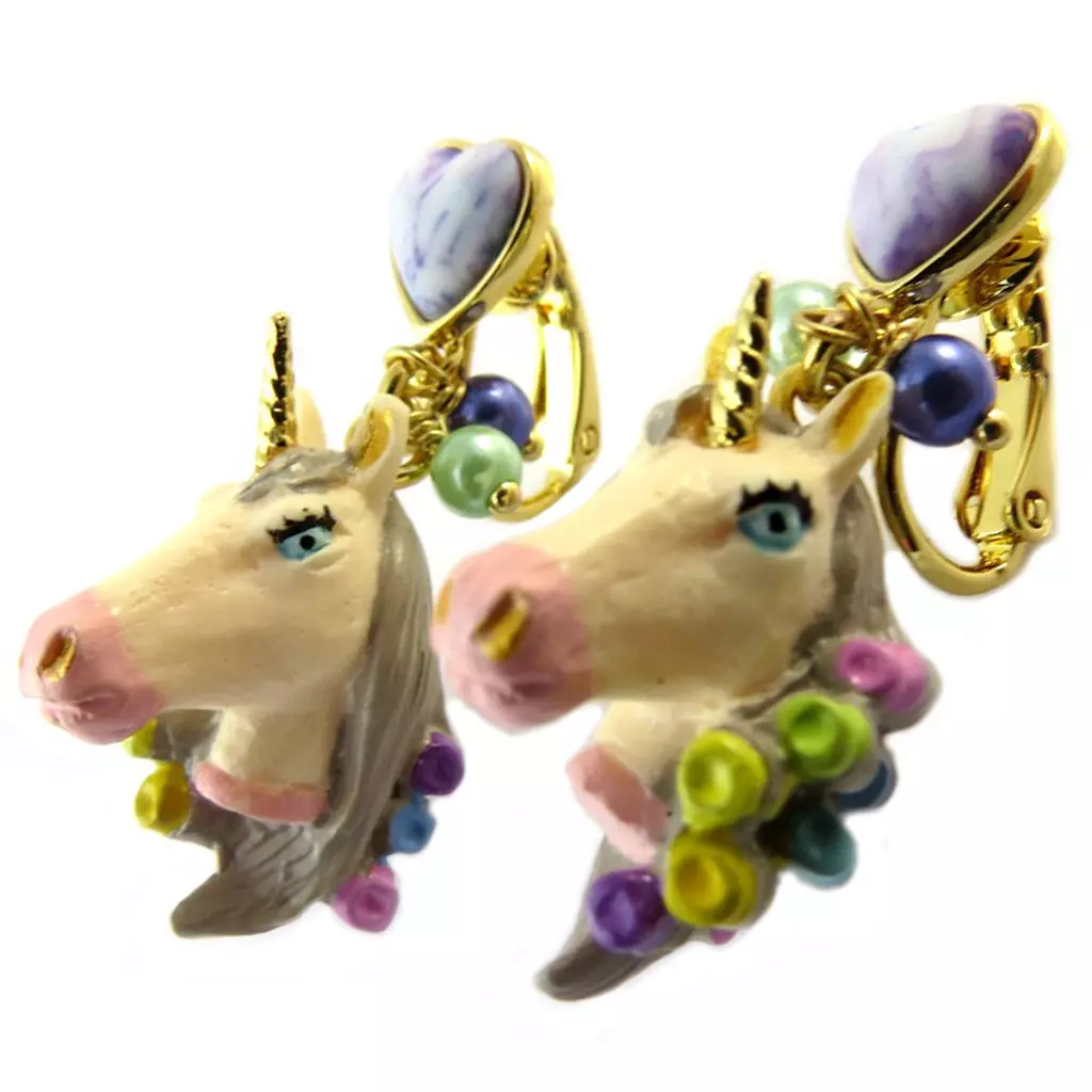 Les Trésors De Lily Boucles D'oreilles Clips Artisanales 'Monde Merveilleux' (Licorne) Multicolore Pastel 35x20 Mm [P1992]