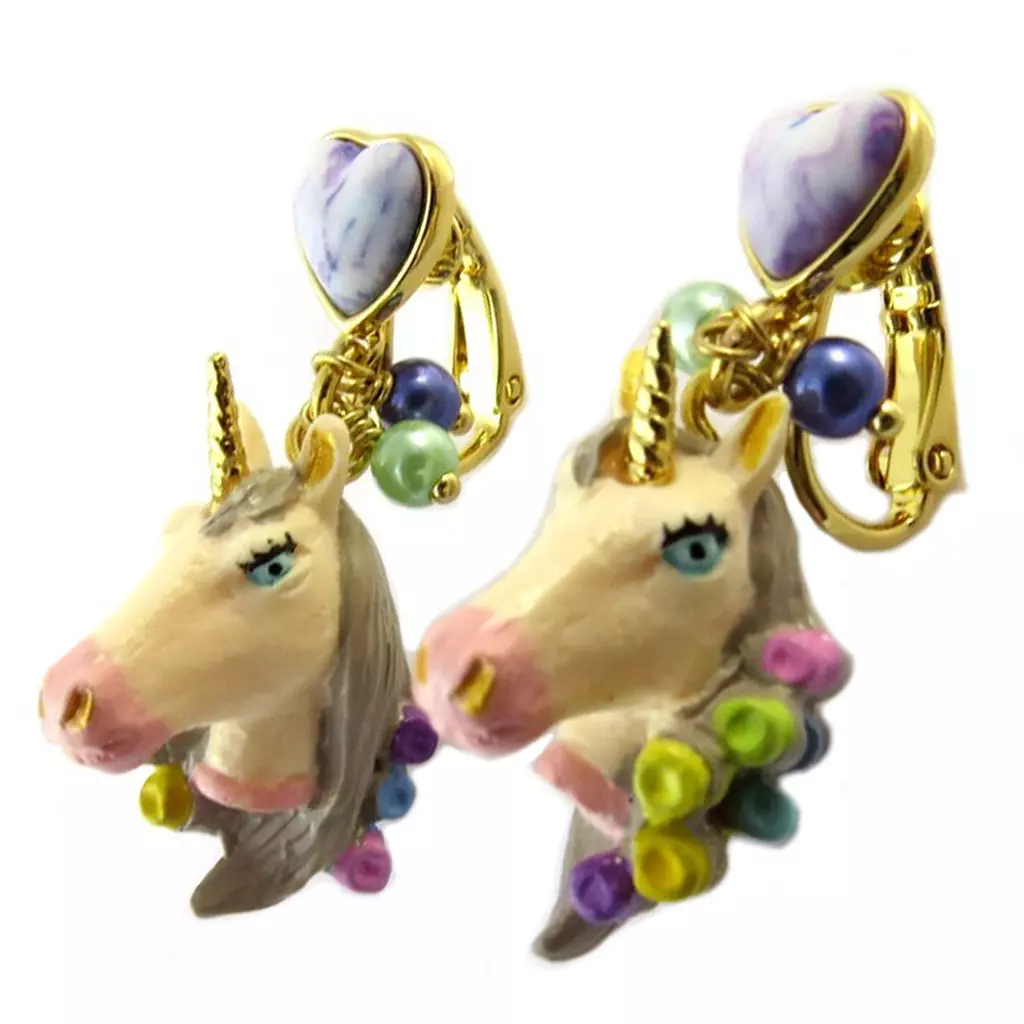 les trésors de lily Boucles d'oreilles clips artisanales 'Monde Merveilleux' (Licorne) multicolore pastel 35x20 mm [P1992]