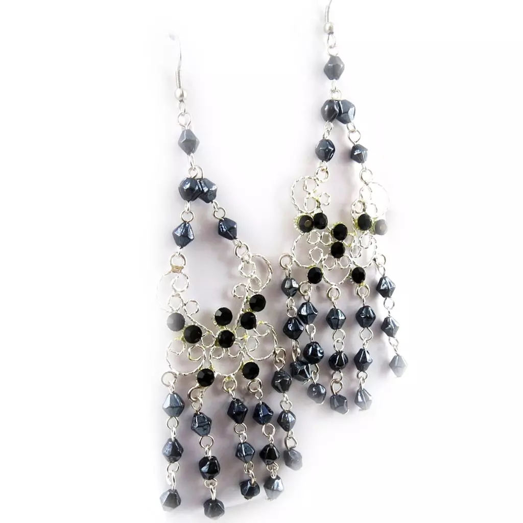 Les Trésors De Lily Boucles 'Danse Indienne' Noir Gris [B8331]