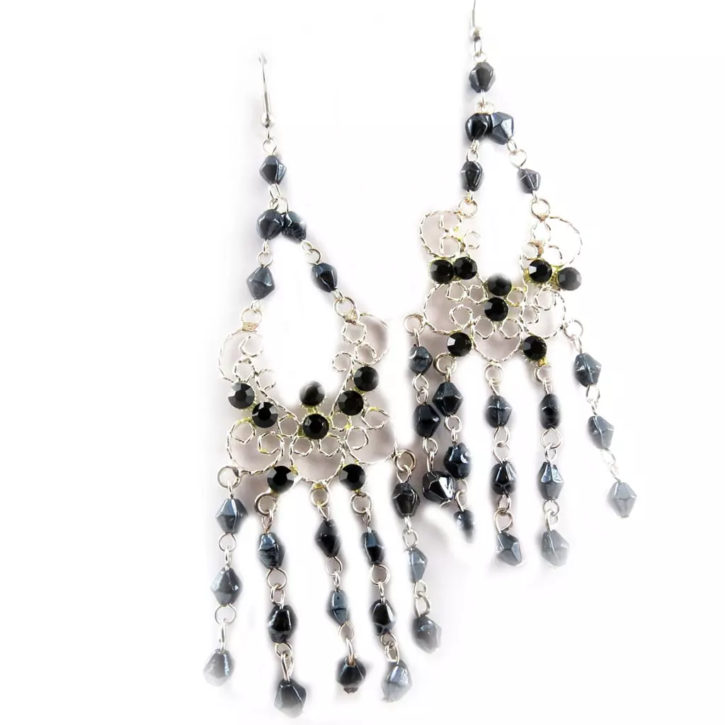 Les Trésors De Lily Boucles 'Danse Indienne' Noir Gris [B8331]