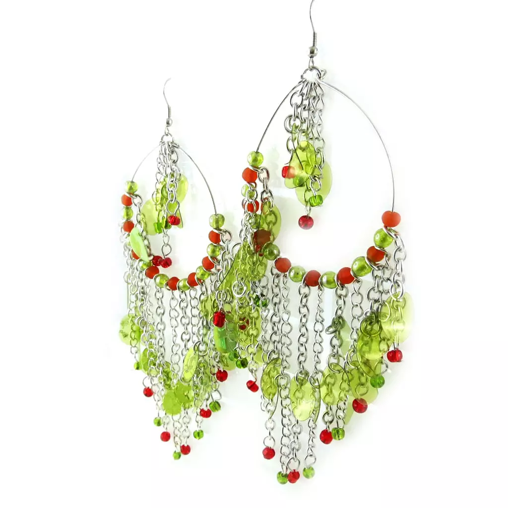 Les Trésors De Lily Boucles 'Danse Indienne' Vert Orange [B8357]