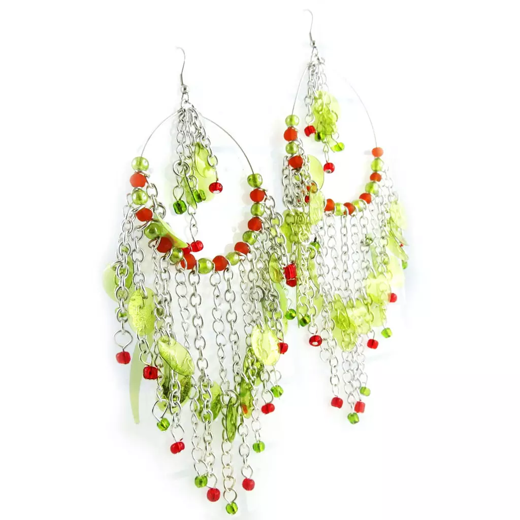 Les Trésors De Lily Boucles 'Danse Indienne' Vert Orange [B8357]