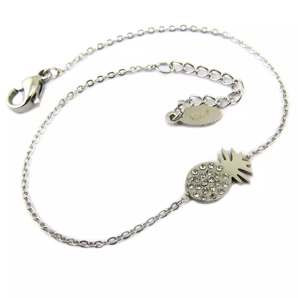 les trésors de lily Bracelet acier 'Ananas' blanc argenté 12x6 mm [P8169]
