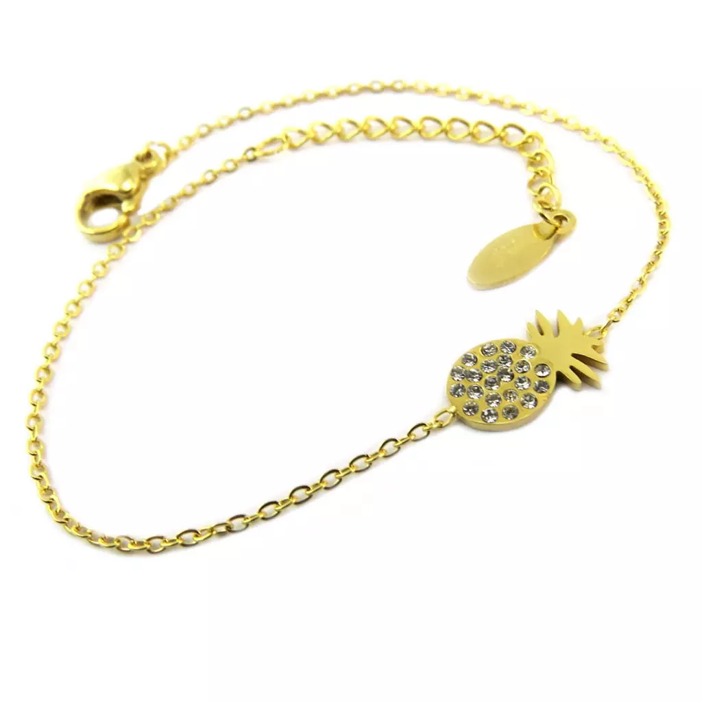 les trésors de lily Bracelet acier 'Ananas' blanc doré 12x6 mm [P8167]