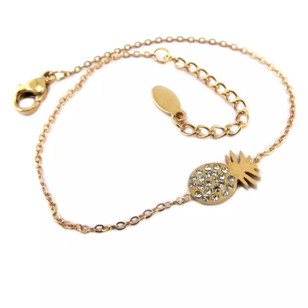 les trésors de lily Bracelet acier 'Ananas' blanc doré rosé 12x6 mm [P8168]