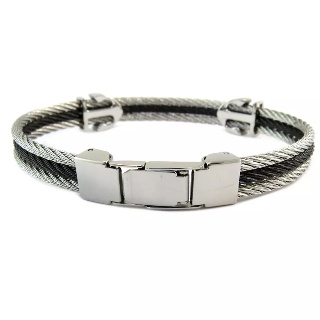 Les Trésors De Lily Bracelet Acier 'Ancre Marine' Noir Argenté 68 Mm 13x10 Mm [P6872]