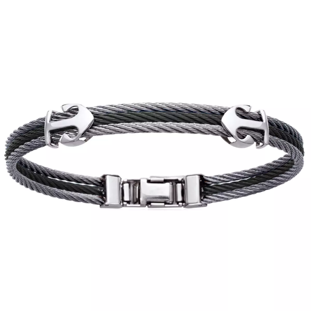 Les Trésors De Lily Bracelet Acier 'Ancre Marine' Noir Argenté 68 Mm 13x10 Mm [P6872]