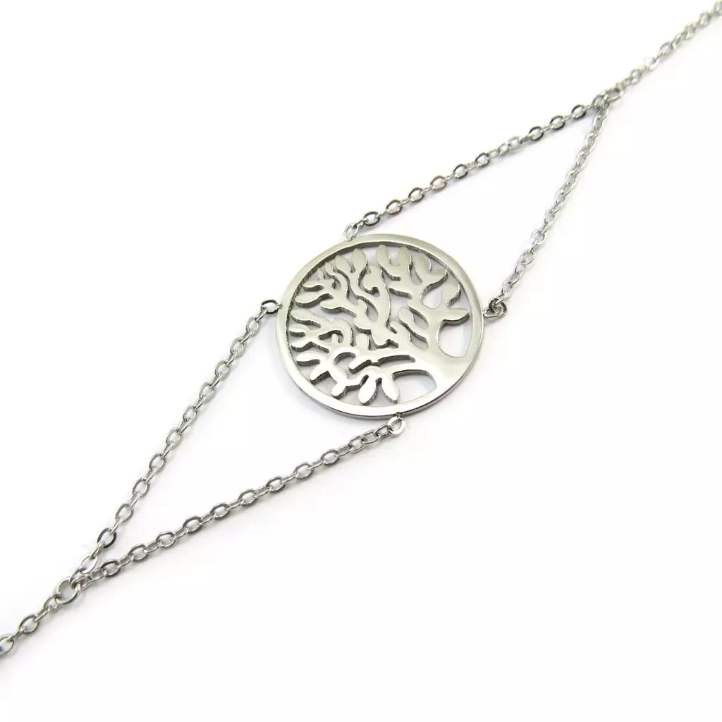 Les Trésors De Lily Bracelet Acier 'Arbre De Vie' Argenté 18 Cm 22 Mm [P4348]